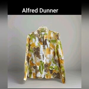 Alfred Dunner Women's Blazer Gold Brown Geometric Luxe Zip Front Jacket Size 12